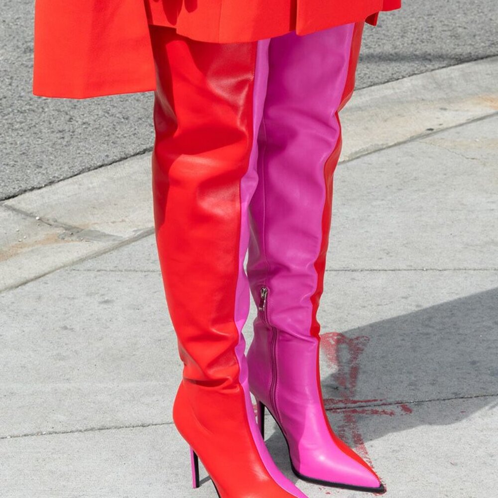 AZALEA WANG " SPLIT PERSONALITY " COLORBLOCK THIGH HIGH BOOT IN RED(BRAND NEW !! - Picture 2 of 8